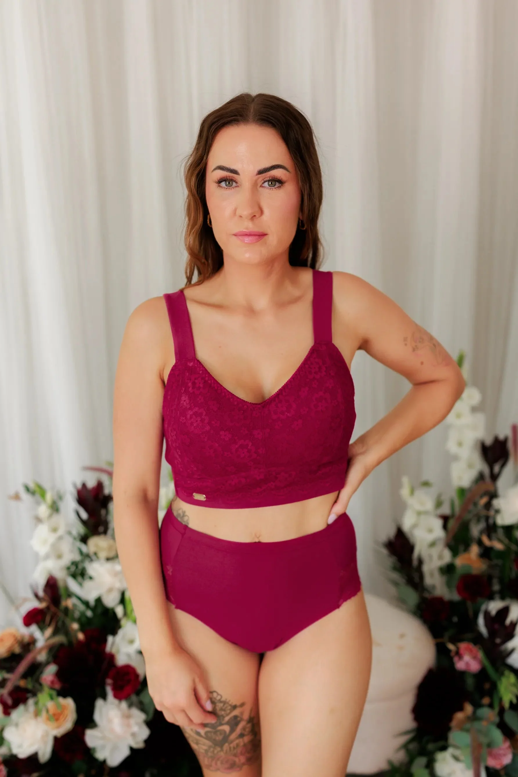 Aline Flower Big Cup BH - Mørk rød - Image 5