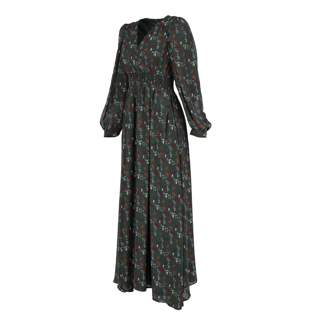 Belle chiffon maxikjole - Mørk grønn - Image 11