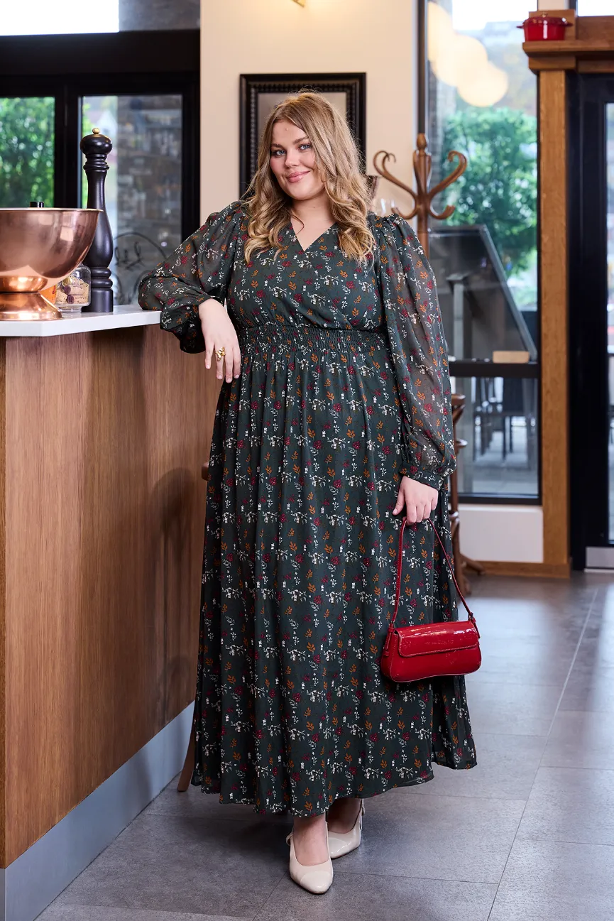 Belle chiffon maxikjole - Mørk grønn - Image 5