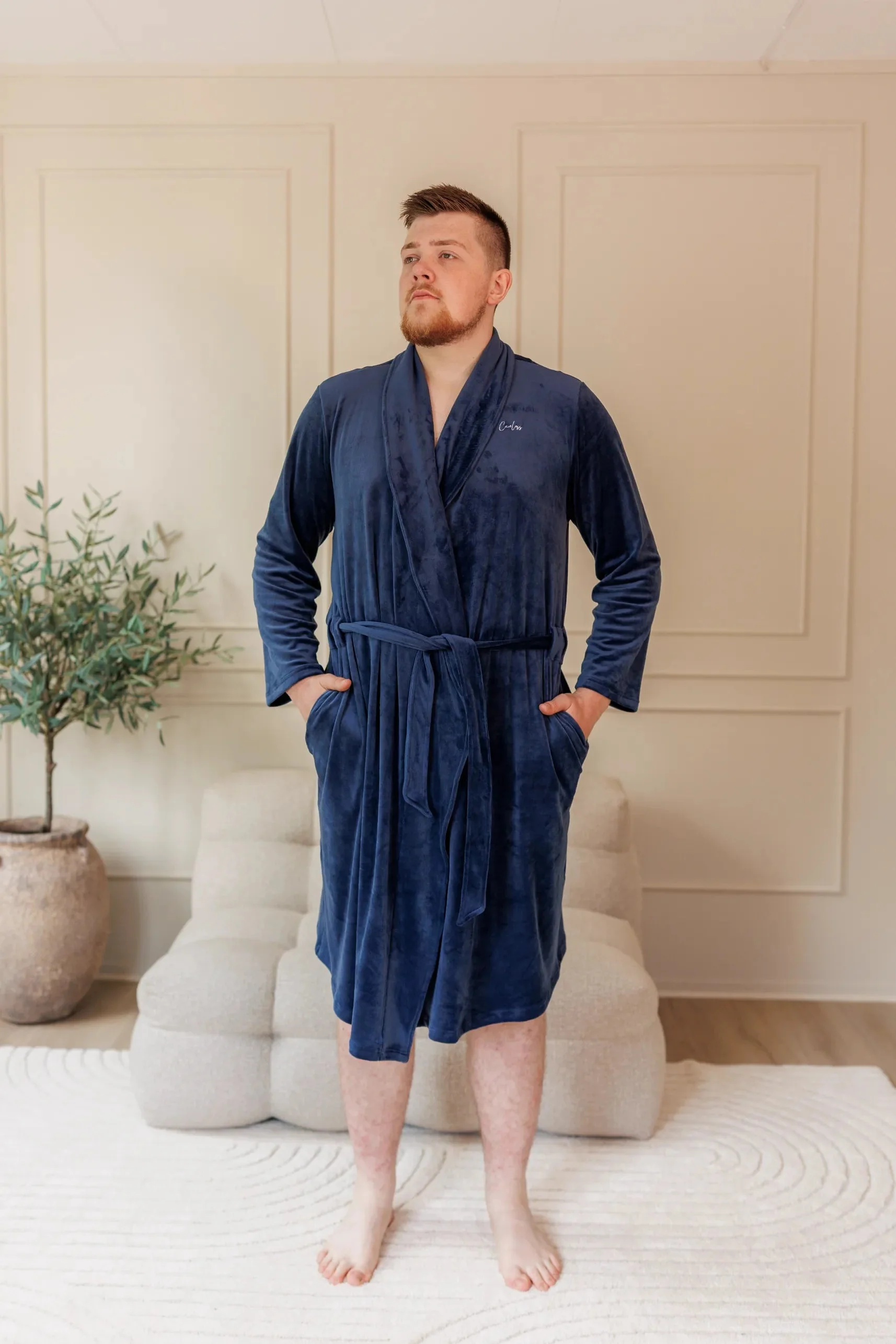 Fluffy Morgenkåpe mann - Mørk blå - Image 4