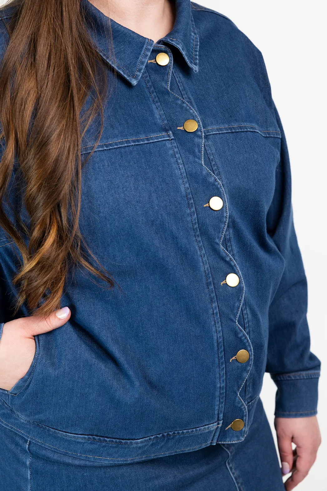 Frida stretch denimjakke - Mørk denimblå - Image 5