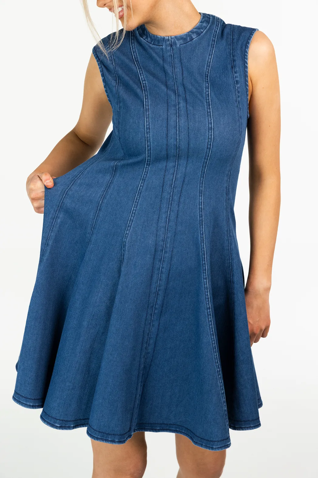 Mia stretch denimkjole - Mørk denimblå - Image 5