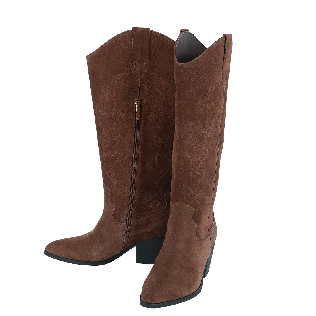 Boots i semsket skinn m/vid legg - Brun - Image 2