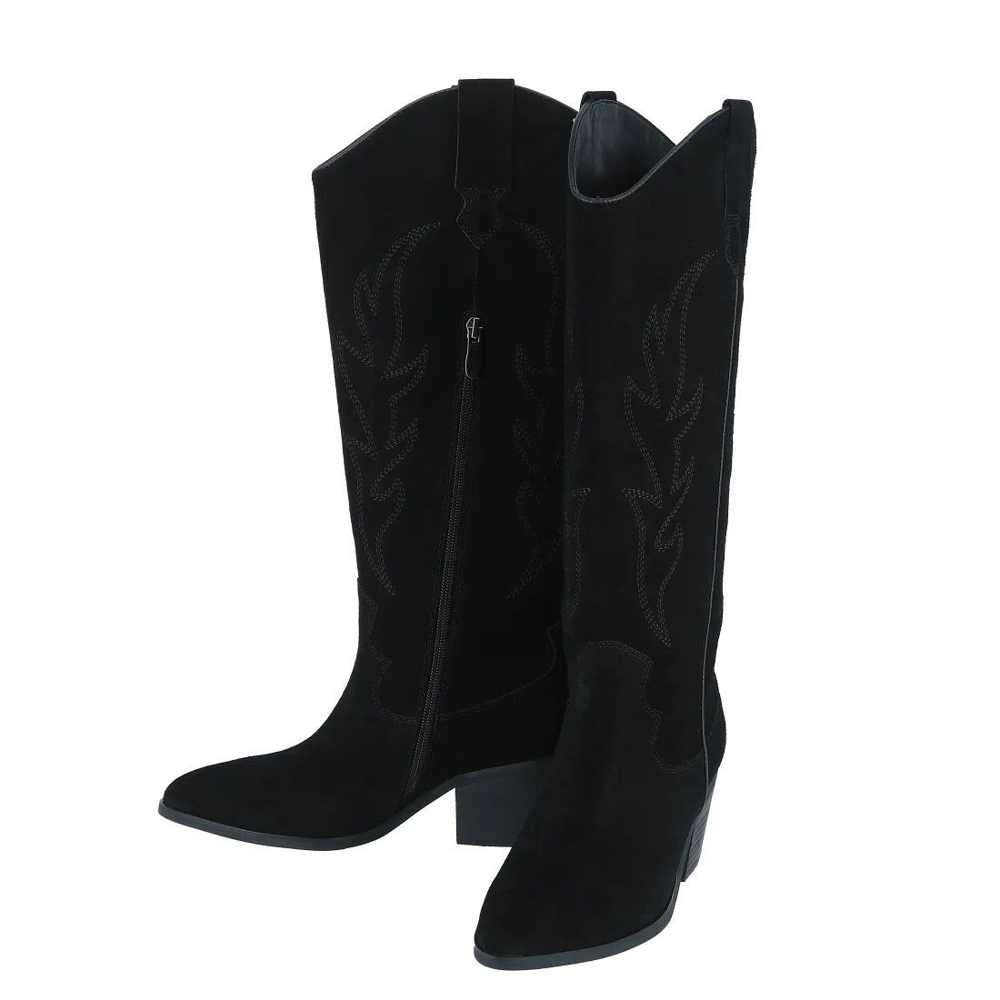 Boots i semsket skinn m/vid legg - Svart