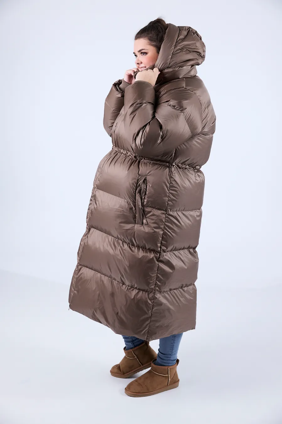 Thea pufferjakke lang - Brun - Image 3