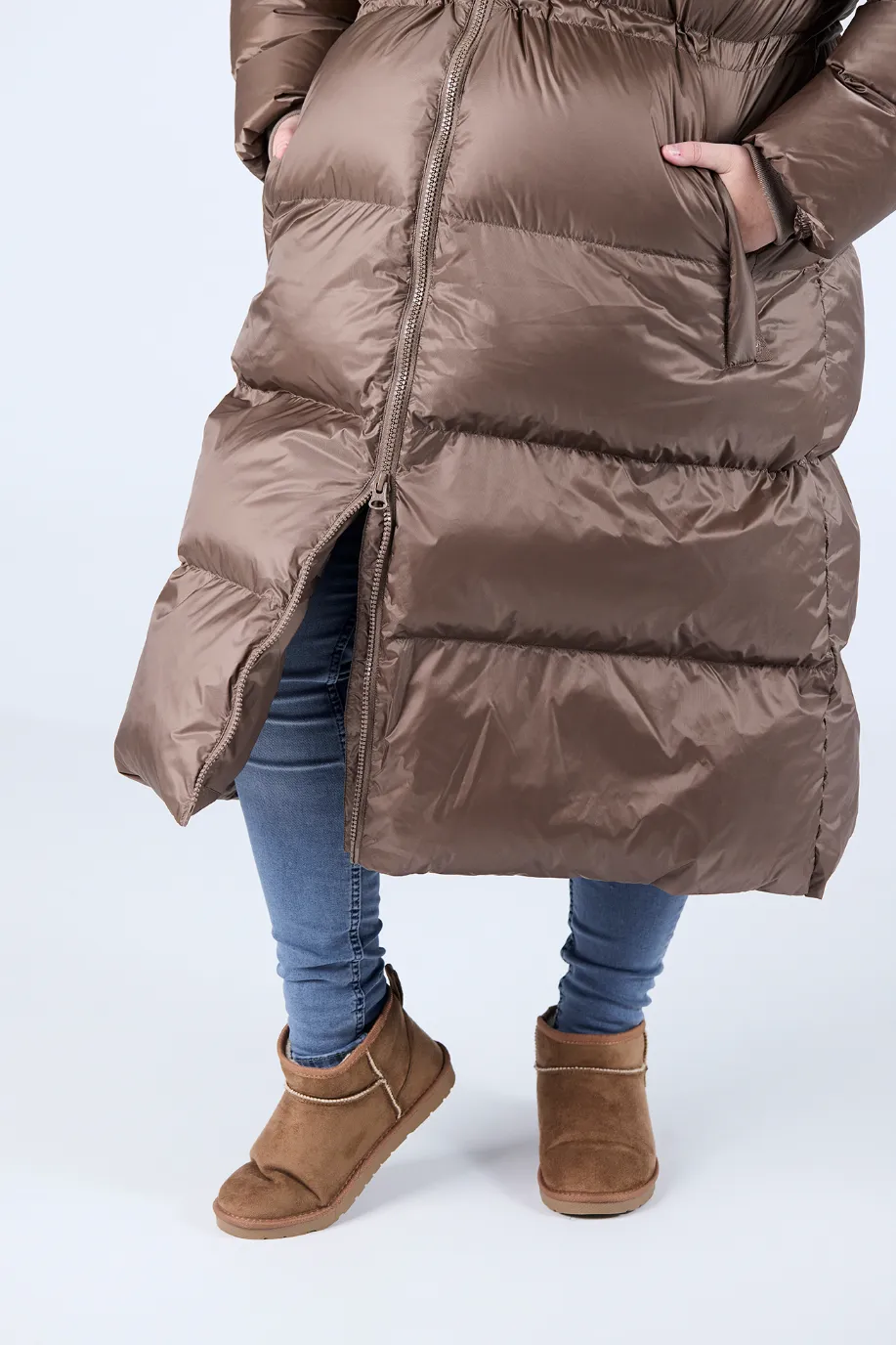 Thea pufferjakke lang - Brun - Image 7