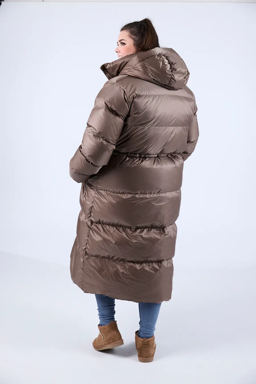 Thea pufferjakke lang - Brun - Image 8